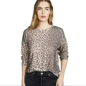 Sundry Womens 1 S Pink Black Leopard Print Drapey Sweater Lightweight Knit NWT